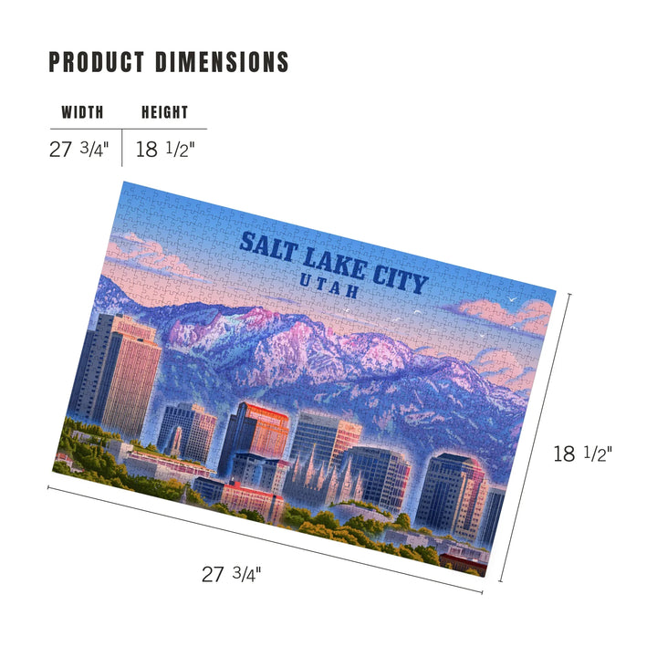 Salt Lake City, Utah, Lithograph, Skyline, 1000 Piece Jigsaw Puzzle