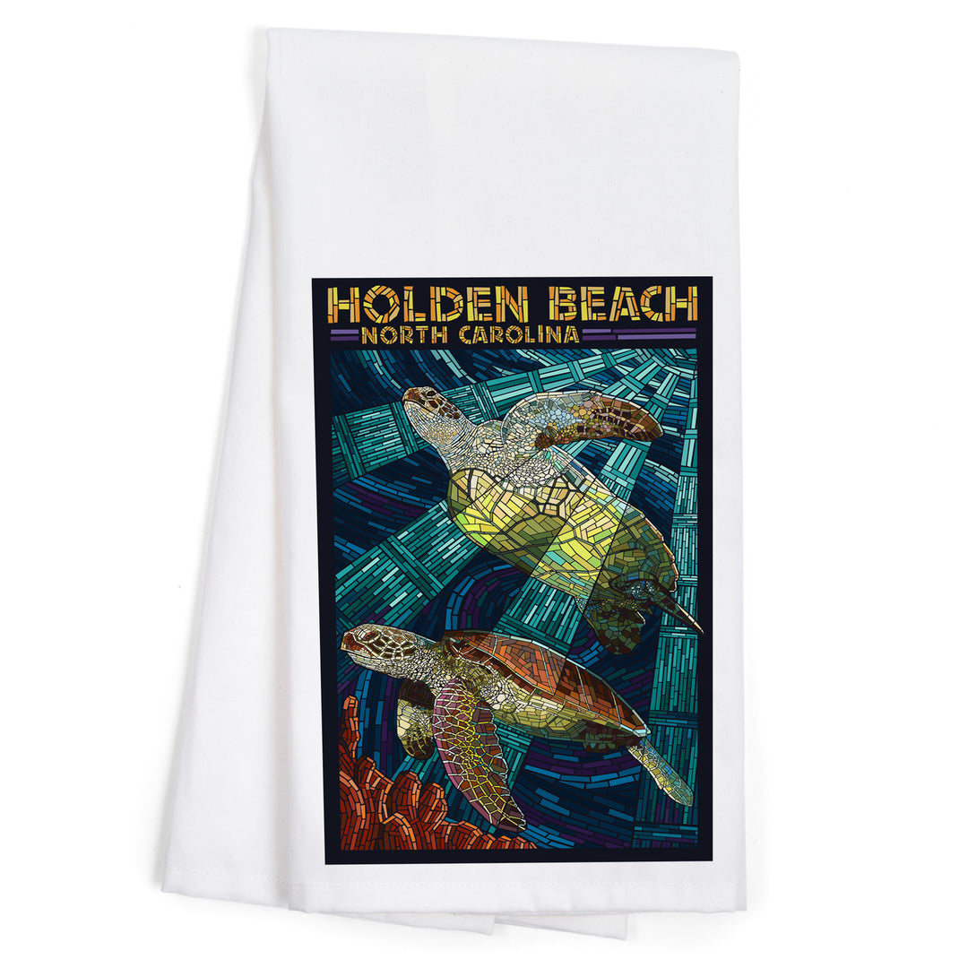 Holden Beach, North Carolina, Sea Turtle Paper Mosaic, Organic Cotton Kitchen Tea Towels
