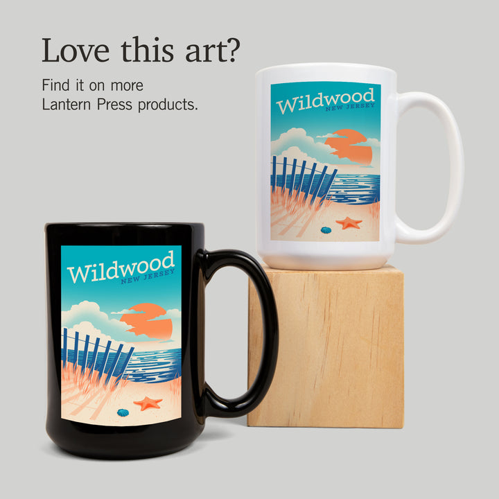 Wildwood, New Jersey, Sun-faded Shoreline Collection, Glowing Shore, Beach Scene, Ceramic Mug
