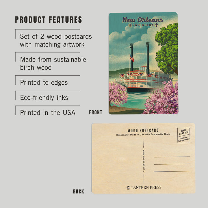 New Orleans, Louisiana, Litho Paddle Wheel, Wood Sign and Postcards