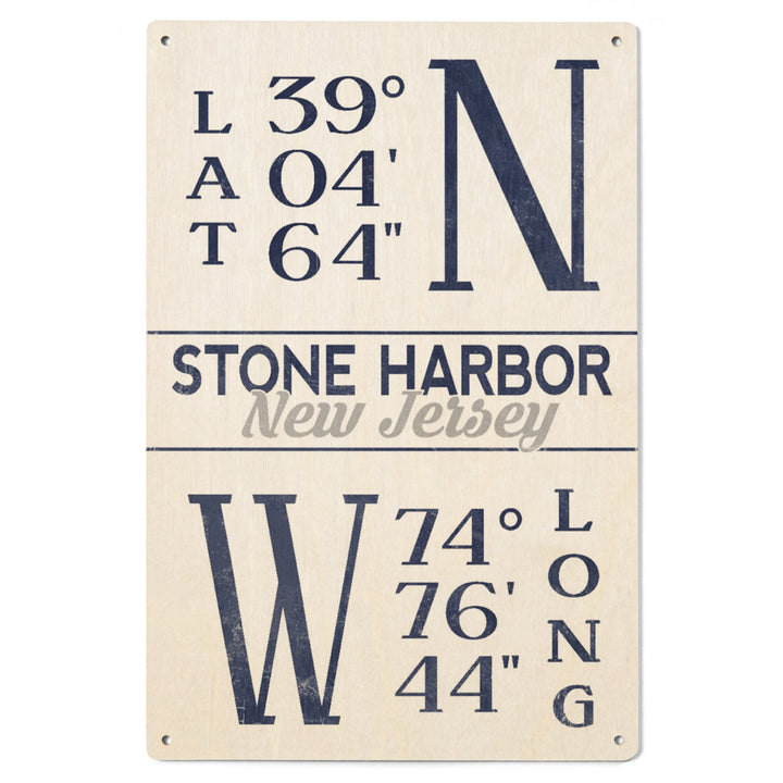 Stone Harbor, New Jersey, Latitude & Longitude (Blue), Lantern Press Artwork, Wood Signs and Postcards