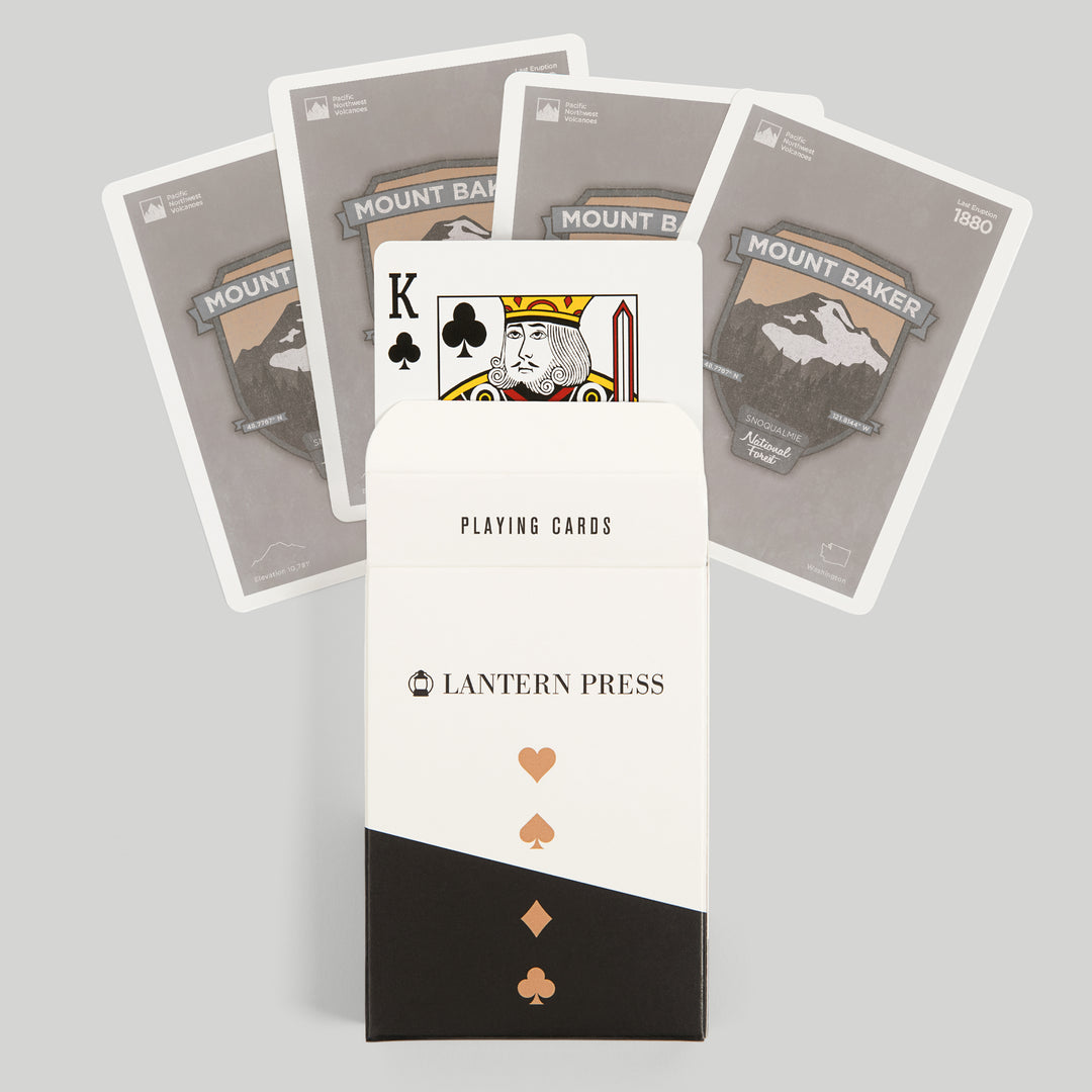 Playing Cards, Mount Baker, Washington, Pacific Northwest Volcanoes, 52 Card Deck with Jokers in Box, Unique Art