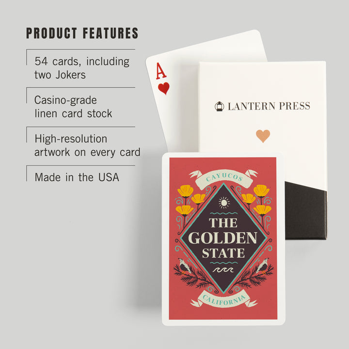 Playing Cards, Cayucos, California, State Motto Crest, State Series, 52 Card Deck with Jokers in Box, Unique Art