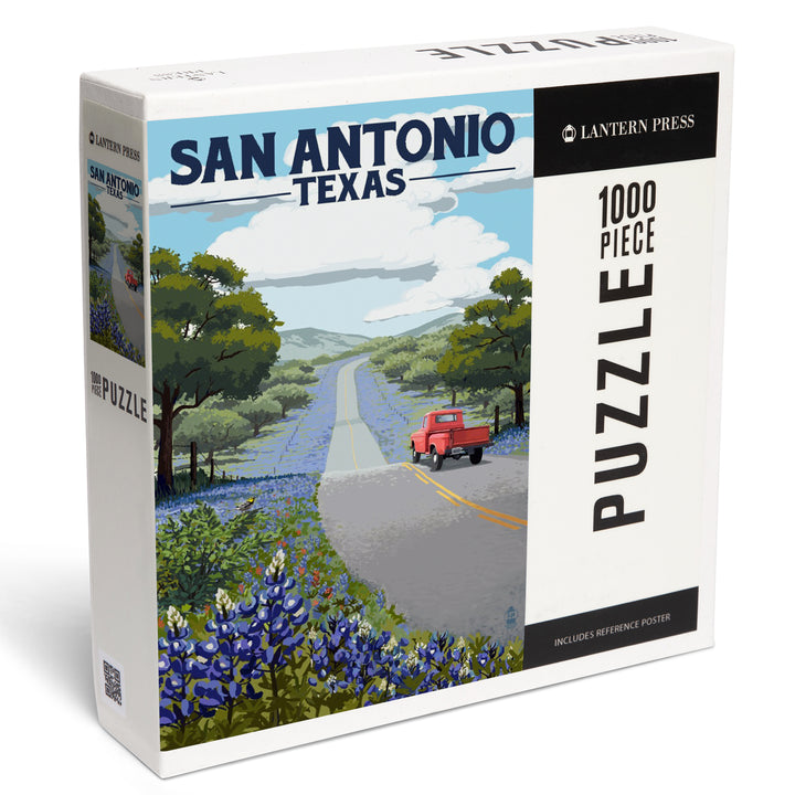 San Antonio, Texas, Painterly, Bluebonnets and Highway, Jigsaw Puzzle