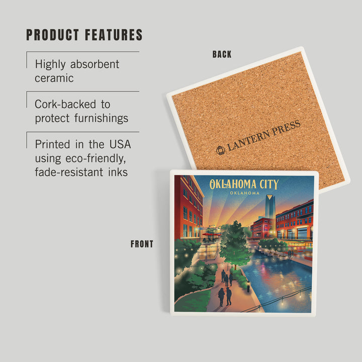 Oklahoma City, Oklahoma, Lithograph, River Walk, Coasters