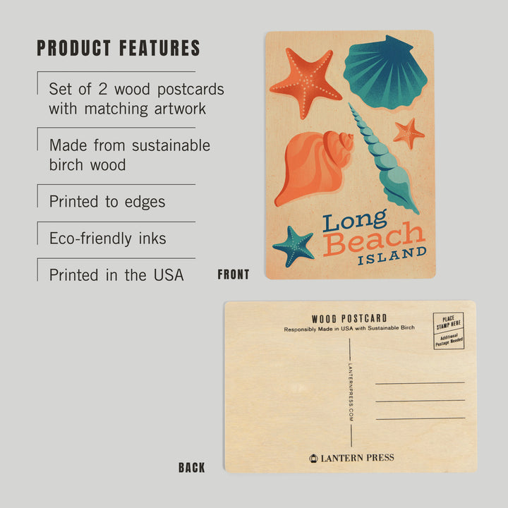 Long Beach Island, New Jersey, Sun-faded Shoreline Collection, Shells on Beach, Wood Sign and Postcards