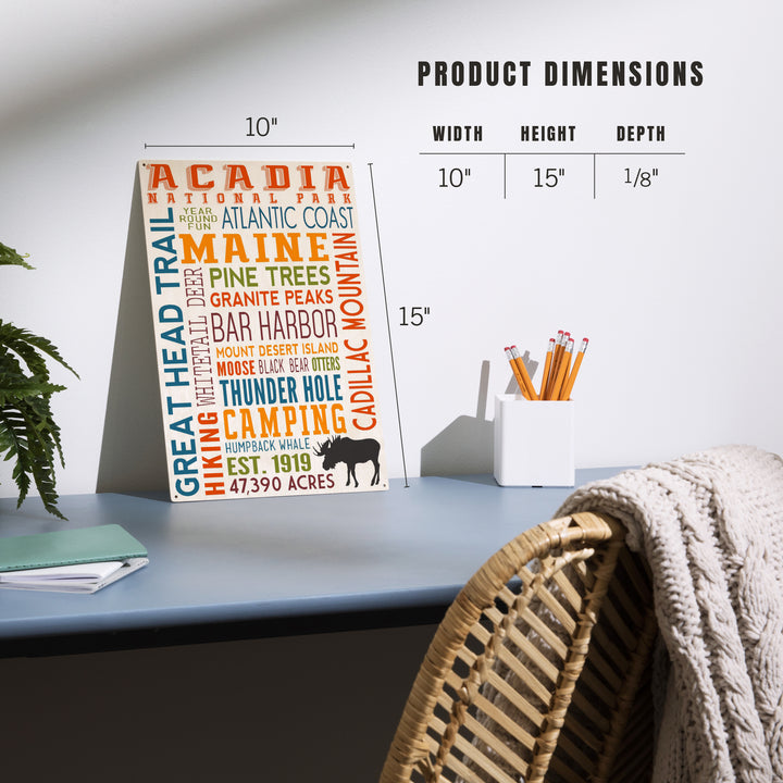 Acadia National Park, Maine, Typography, Wood Sign and Postcards