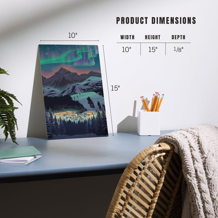 Lithograph, Village under Northern Lights, Wood Sign and Postcards