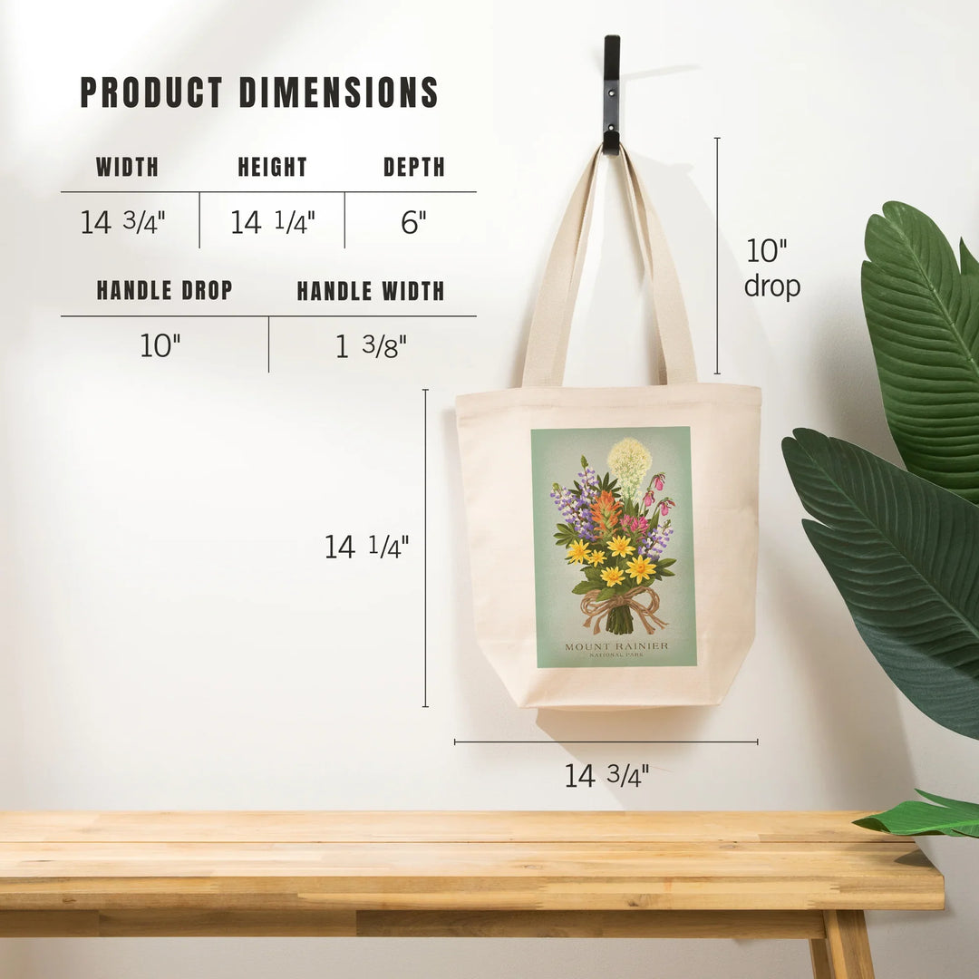 Mount Rainier National Park, WA, Wildflower Bouquet, Vintage Flora, Tote Bag