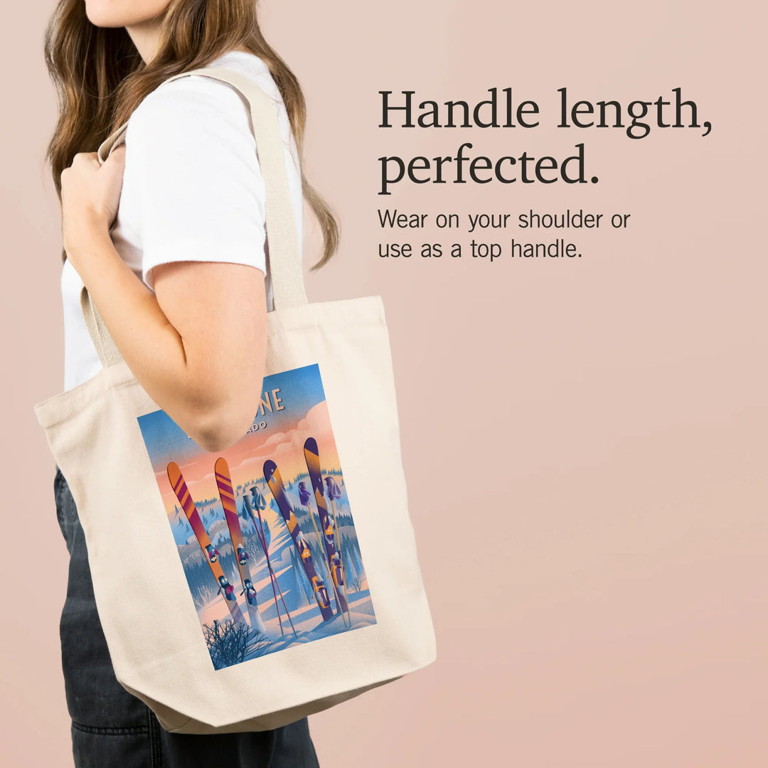 Keystone, Colorado, Prepare for Takeoff, Skis in Snowbank, Tote Bag