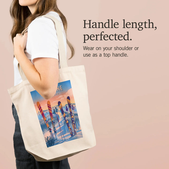 Keystone, Colorado, Prepare for Takeoff, Skis in Snowbank, Tote Bag