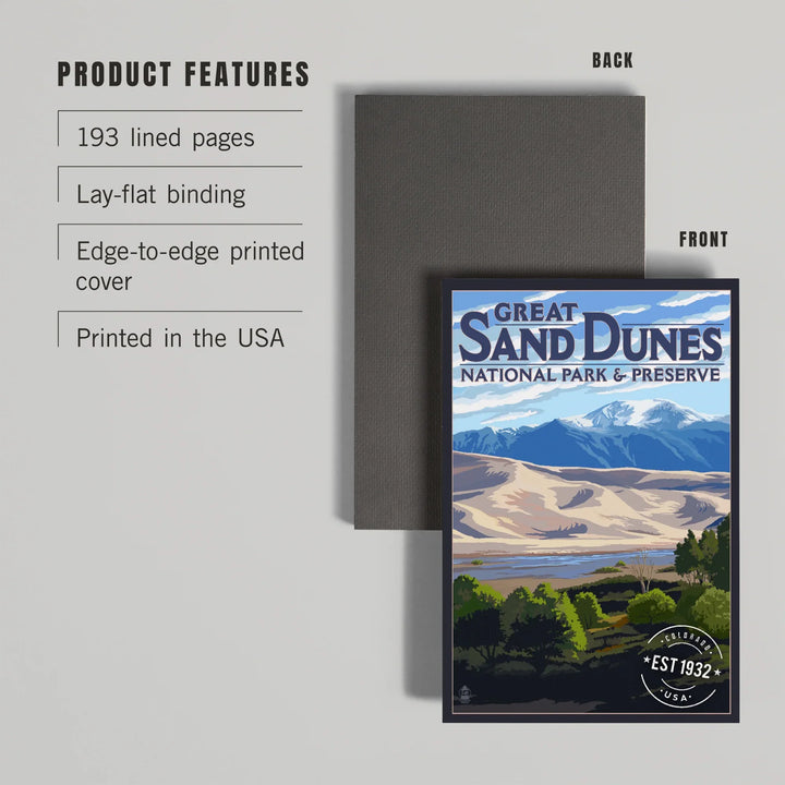 Lined 6x9 Journal, Great Sand Dunes National Park and Preserve, Colorado, Rubber Stamp, Lay Flat, 193 Pages, FSC paper