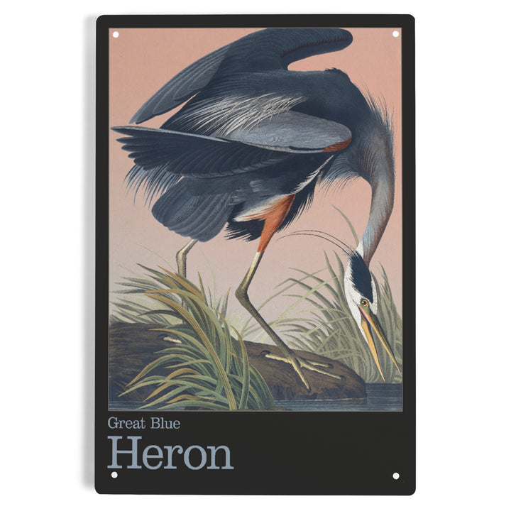 Audubon Birds of North America, Blue Heron, 12x18 Metal Sign