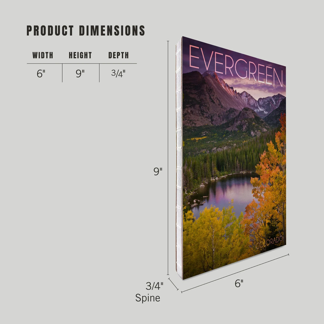Lined 6x9 Journal, Evergreen, Colorado, Rocky Mountain National Park, Purple Sunset and Lake, Photography, Lay Flat, 193 Pages, FSC paper