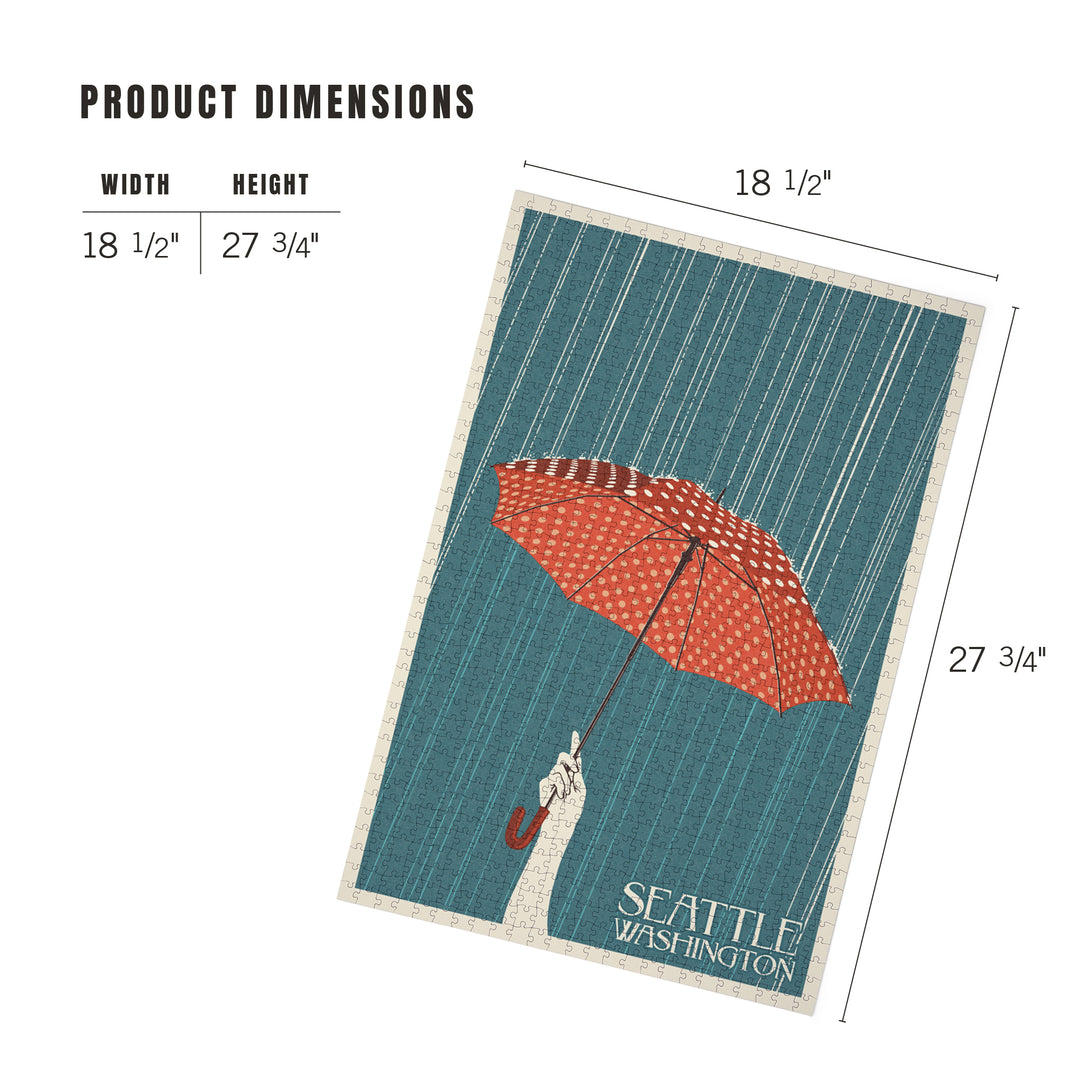 Seattle, Washington, Umbrella Letterpress, Jigsaw Puzzle