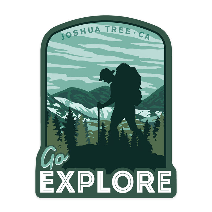 Joshua Tree, California, go explore, hiker, Contour, Vinyl Sticker