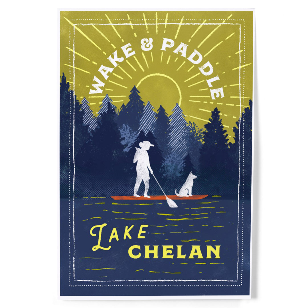 Lake Chelan, Washington, Lake Life Series, Wake and Paddle Landscape With Trees, Art & Giclee Prints