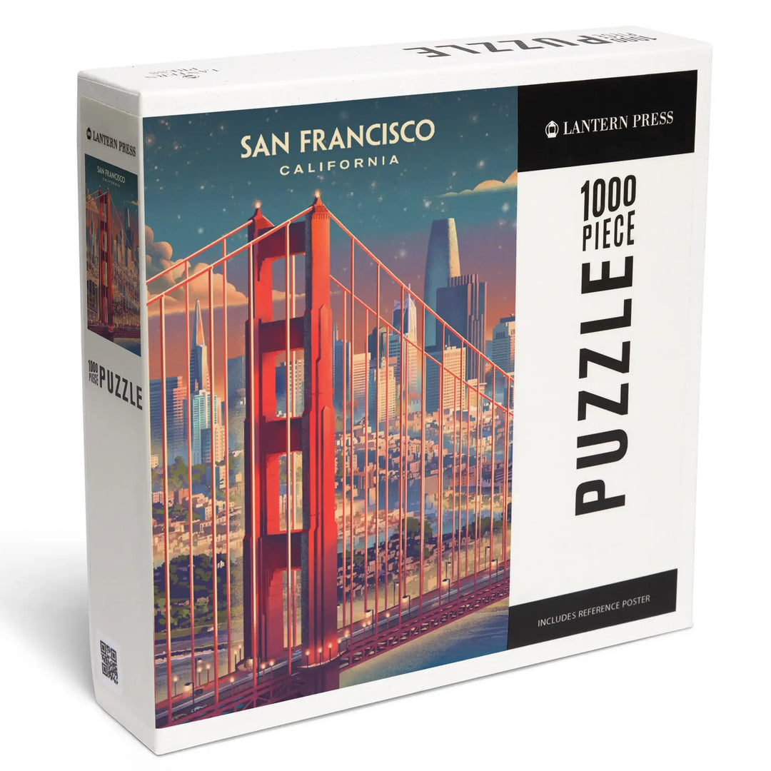 San Francisco, California, Lithograph, Skyline at Dusk, Jigsaw Puzzle