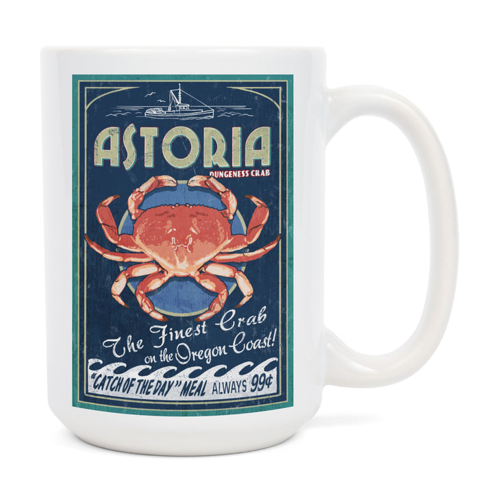 Astoria, Oregon, Dungeness Crab, Vintage Sign, Lantern Press Artwork, Ceramic Mug
