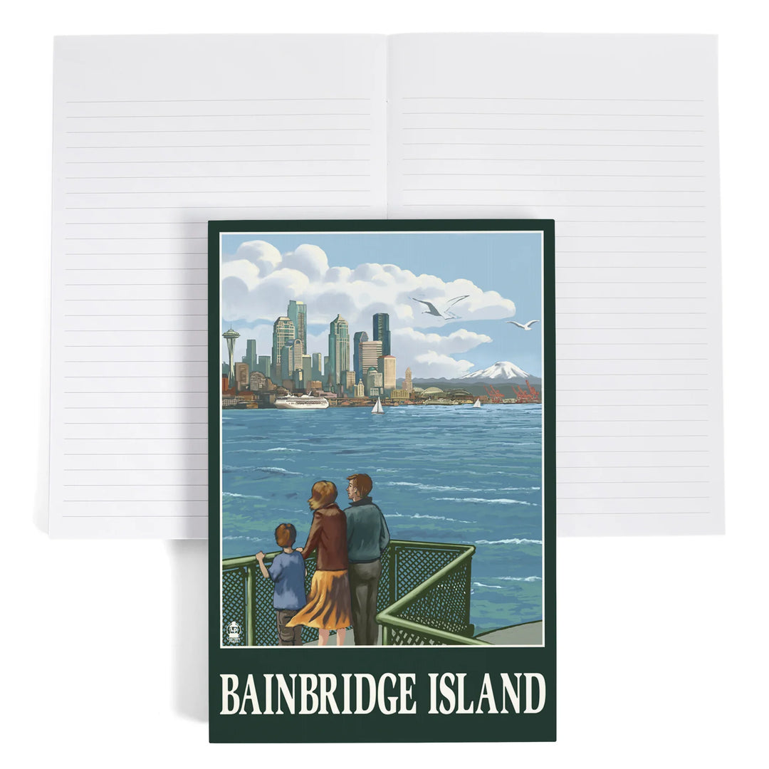 Lined 6x9 Journal, Bainbridge Island, Washington, Ferry and Seattle, Lay Flat, 193 Pages, FSC paper