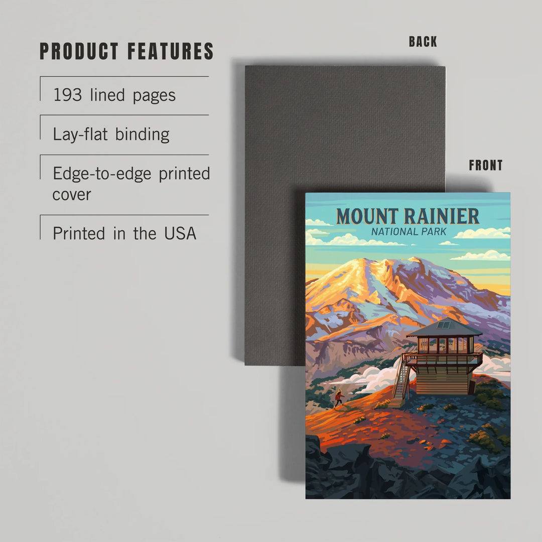 Lined 6x9 Journal, Mt Rainier National Park, Washington, Painterly, Mount Fremont Lookout, Lay Flat, 193 Pages, FSC paper