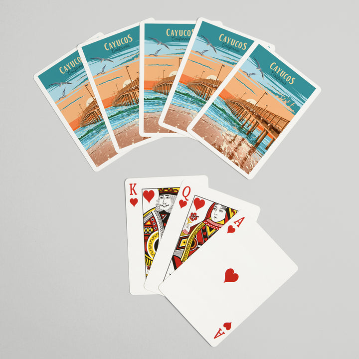 Playing Cards, Cayucos, California, Painterly, Beach Pier, 52 Card Deck with Jokers in Box, Unique Art