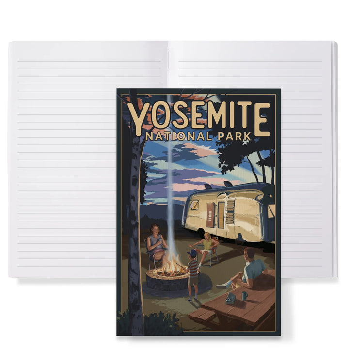 Lined 6x9 Journal, Yosemite National Park, California, Retro Camper and Mountains, Lay Flat, 193 Pages, FSC paper