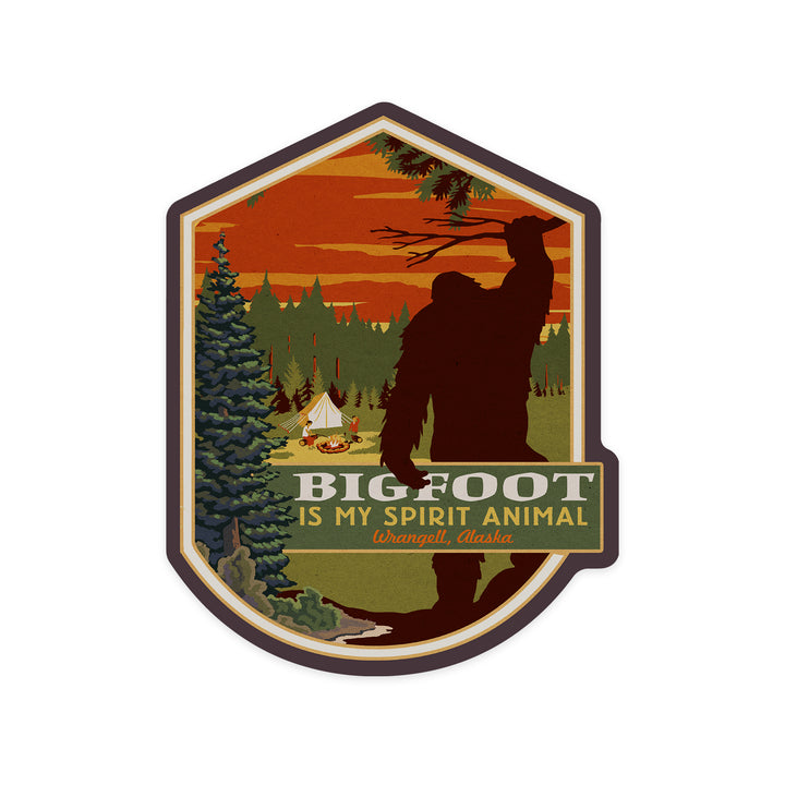 Wrangell, Alaska, Bigfoot is My Spirit Animal, Contour, Vinyl Sticker
