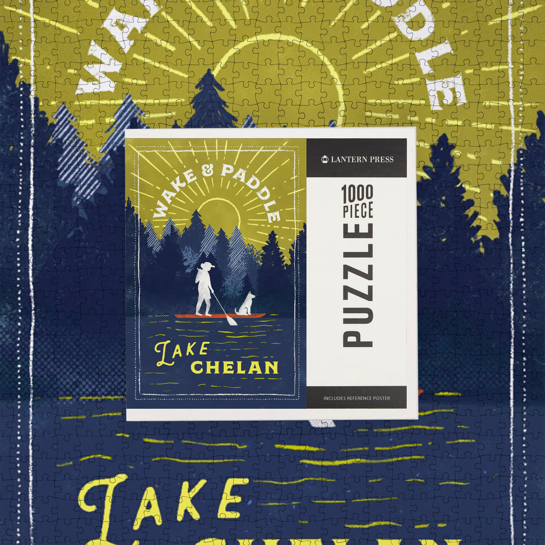 Lake Chelan, Washington, Lake Life Series, Wake and Paddle Landscape With Trees, Jigsaw Puzzle