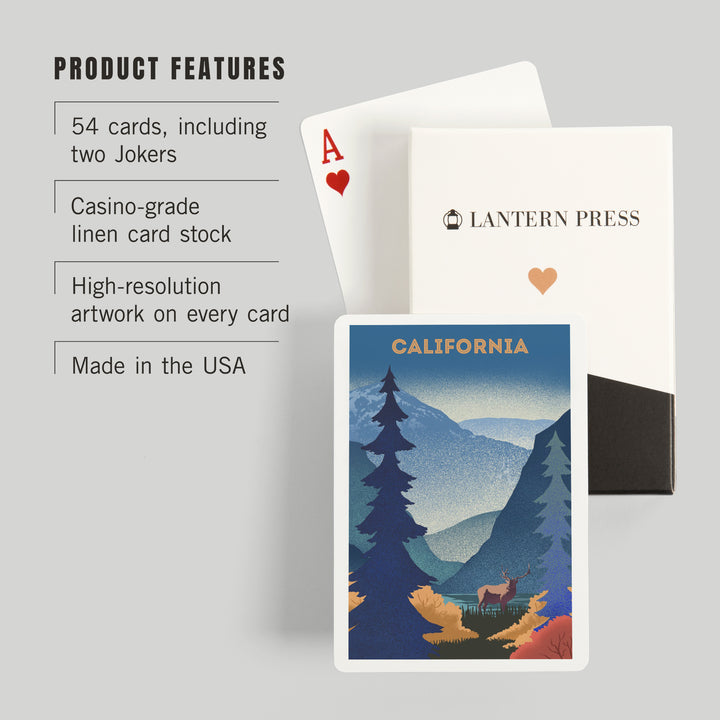 Playing Cards, California, Lithograph, Elk and Mountains Scene, 52 Card Deck with Jokers in Box, Unique Art