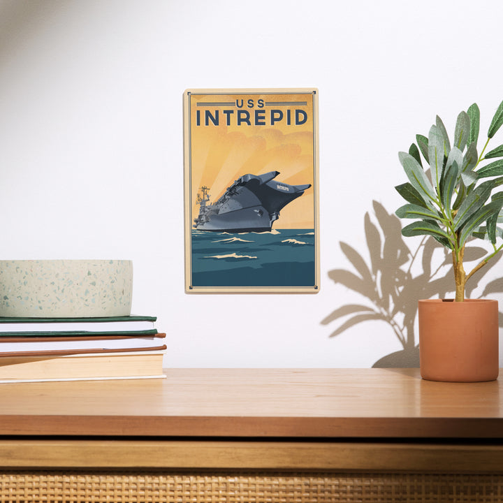 New York City, New York, USS Intrepid, Lithograph, Wood Signs and Postcards