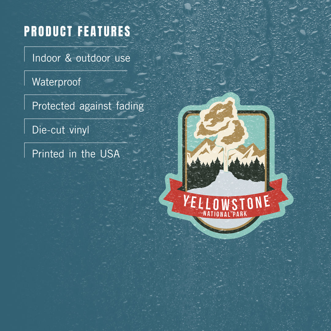 Yellowstone National Park, Geyser & Mountains, Contour, Lantern Press Artwork, Vinyl Sticker