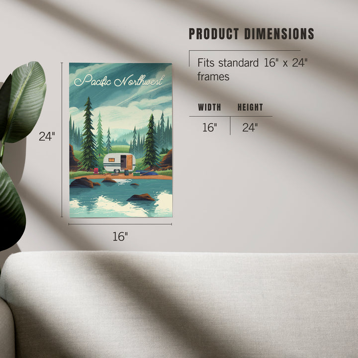 Pacific Northwest, Outdoor Activity, At Home Anywhere, Camper in Evergreens art prints, metal signs