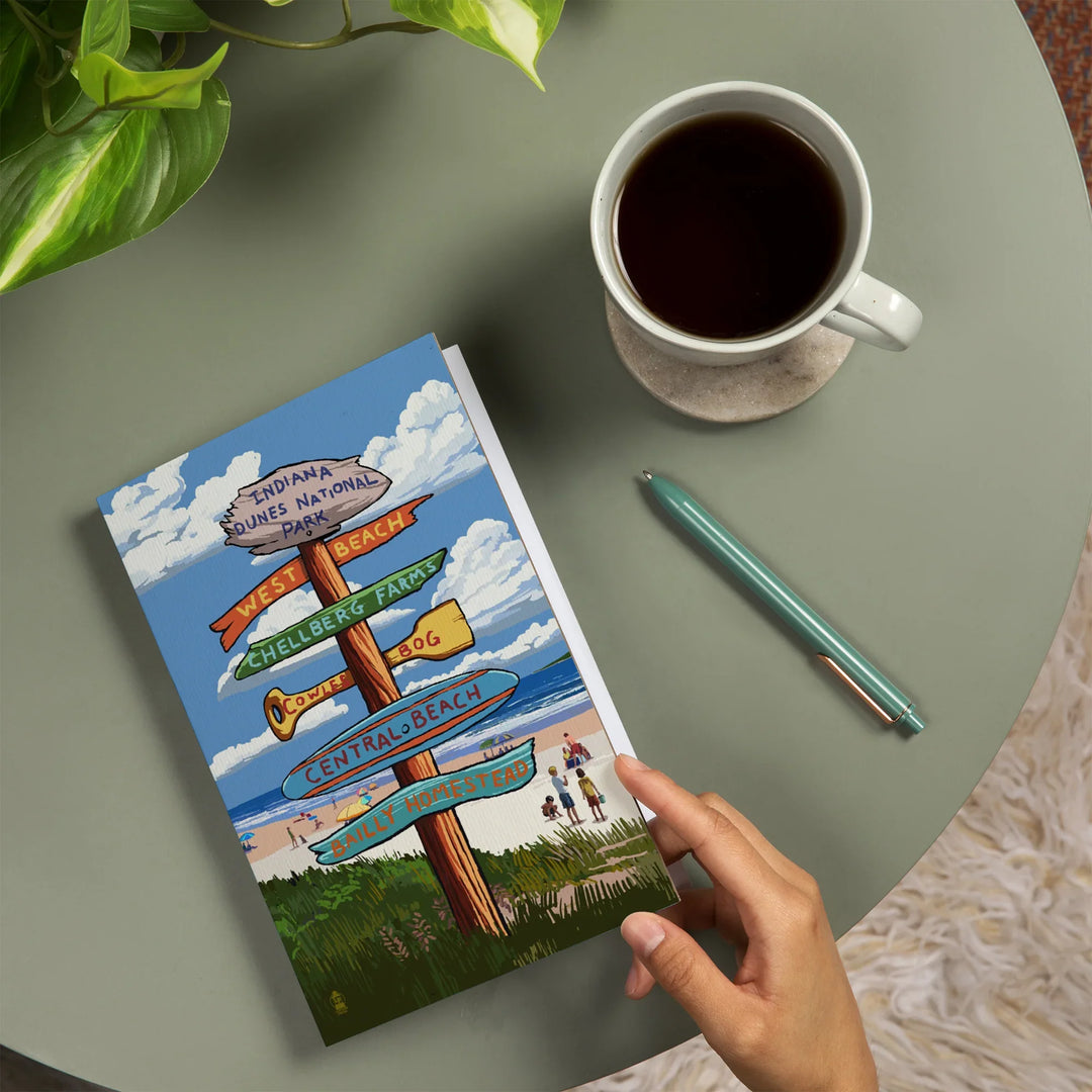 Lined 6x9 Journal, Indiana Dunes National Park, Indiana, Beach Destination Signpost, Lay Flat, 193 Pages, FSC paper