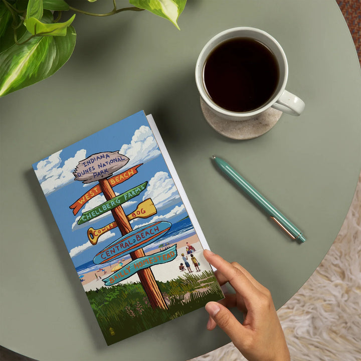 Lined 6x9 Journal, Indiana Dunes National Park, Indiana, Beach Destination Signpost, Lay Flat, 193 Pages, FSC paper