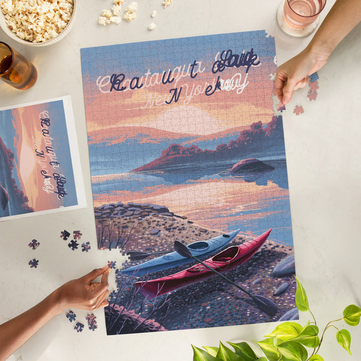 Bemus Point, New York, Get Outside Series, Glossy Sunrise, Kayak, Jigsaw Puzzle