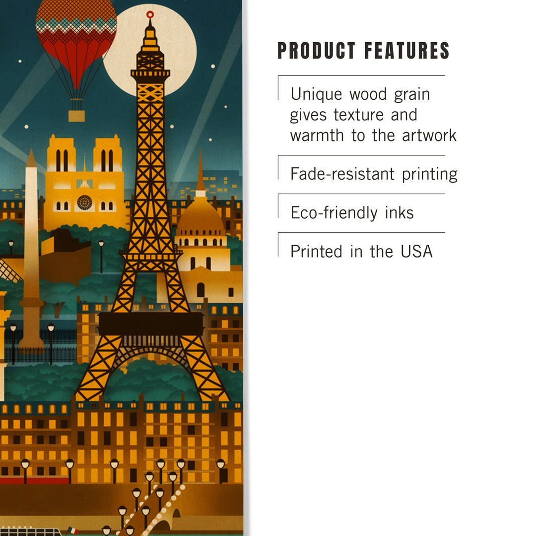 Paris, France, Retro Skyline, Wood Sign and Postcards