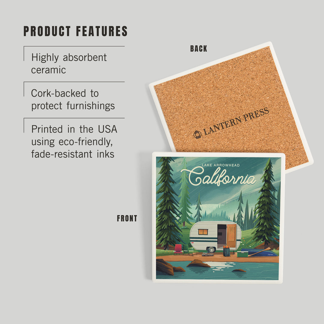 Lake Arrowhead, California, Outdoor Activity, At Home Anywhere, Camper in Evergreens, Coasters