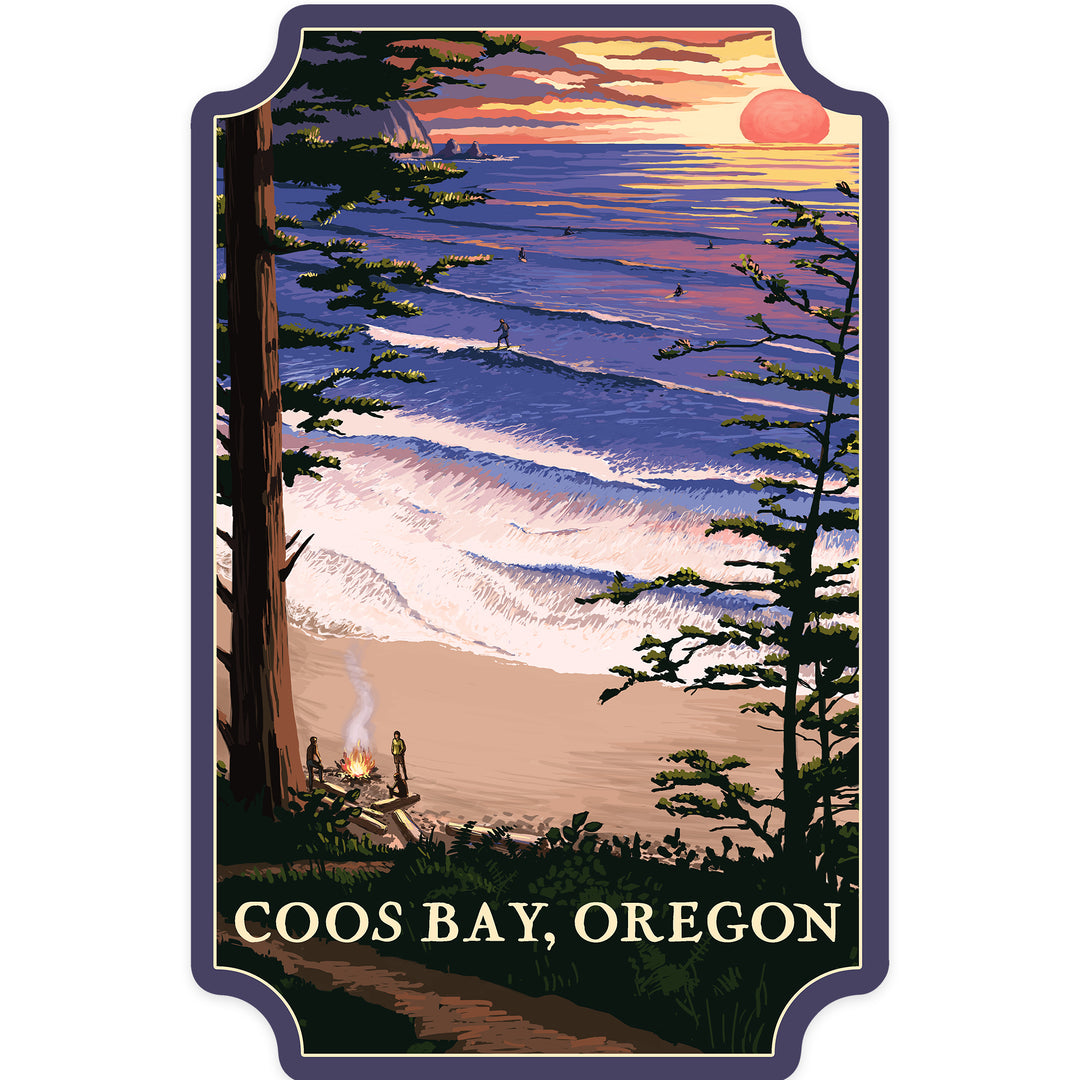 Coos Bay, Oregon, Sunset Beach, Contour, Vinyl Sticker