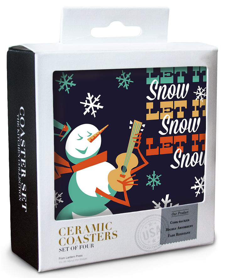 Let it Snow Snowman, Retro Christmas, Coaster Set