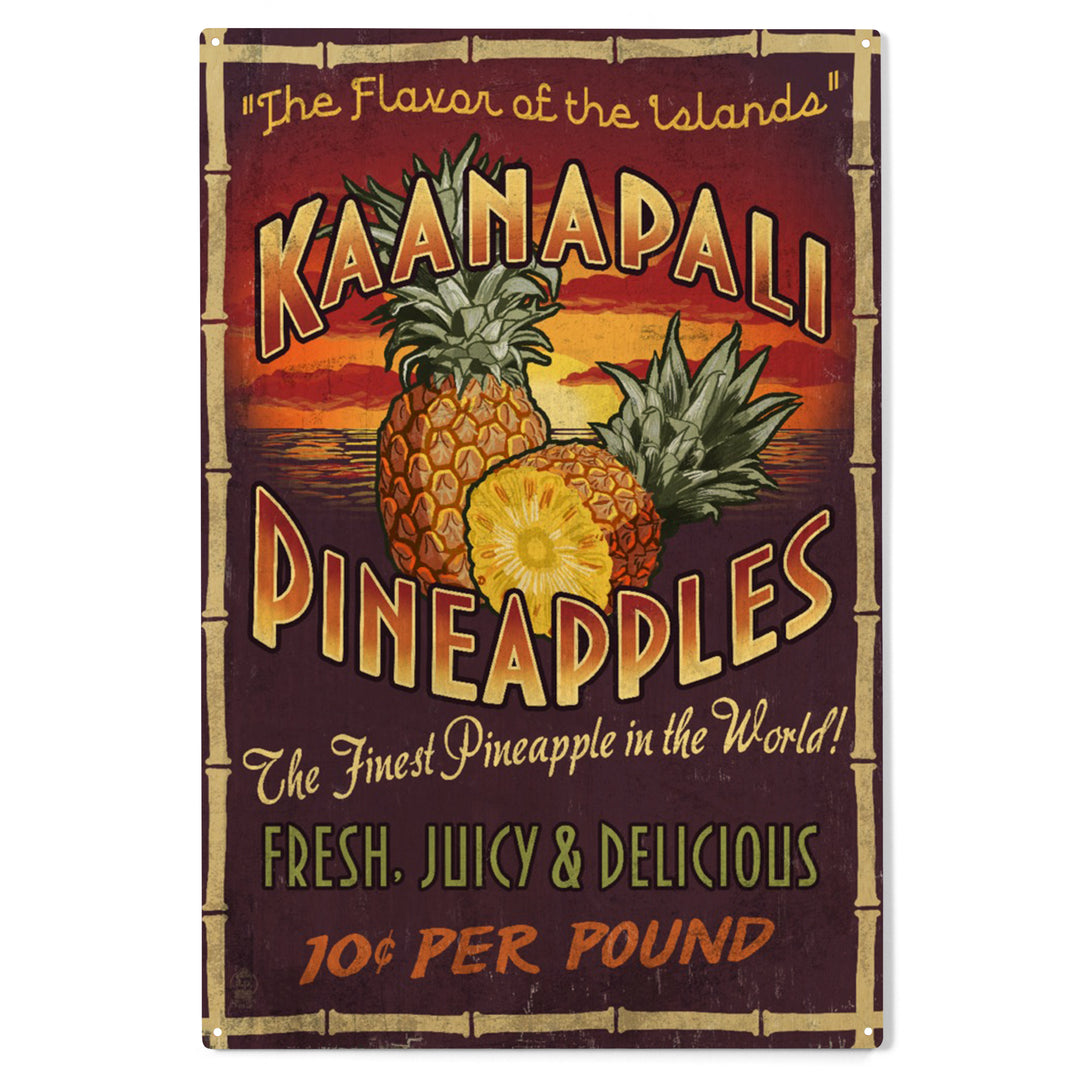 Kaanapali, Hawaii, Pineapple Vintage Sign, Wood Sign and Postcards
