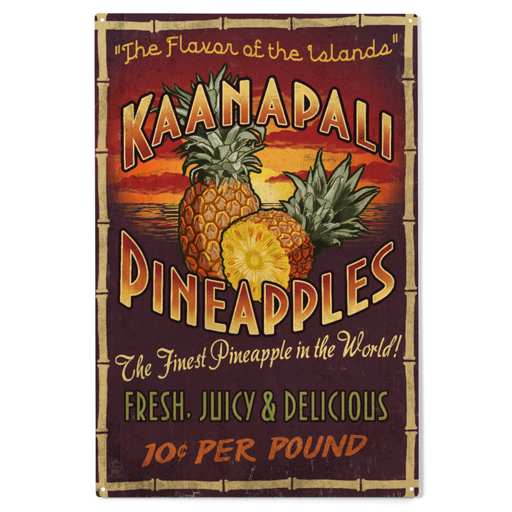 Kaanapali, Hawaii, Pineapple Vintage Sign, Wood Sign and Postcards