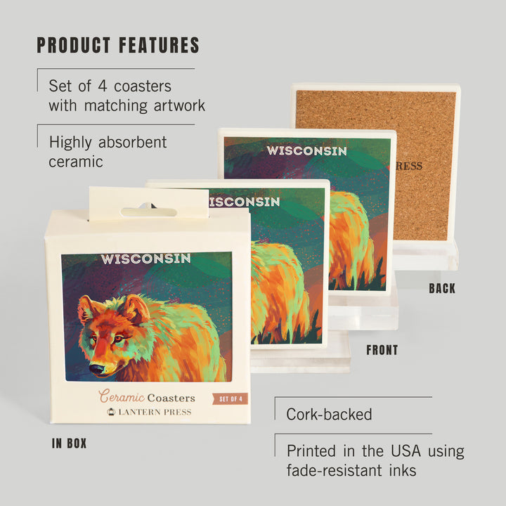 Wisconsin, Vivid, Gray Wolf, Coasters