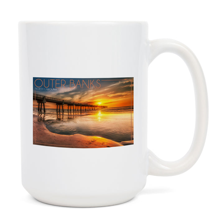 Outer Banks, North Carolina, Pier & Sunset, Lantern Press Photography, Ceramic Mug