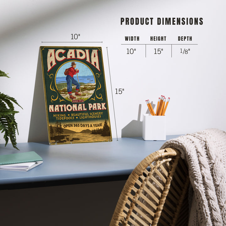 Acadia National Park, Maine, Vintage Hiker Sign, Wood Sign and Postcards