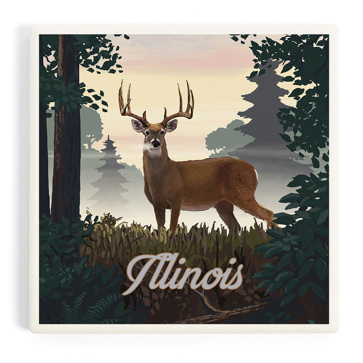 Illinois, Painterly, Deer and Sunrise, Coasters