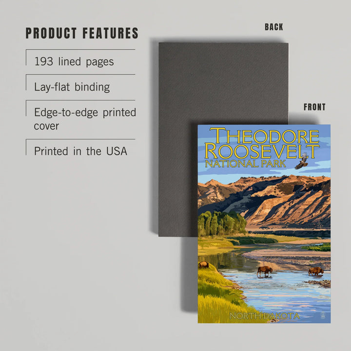 Lined 6x9 Journal, Theodore Roosevelt National Park, North Dakota, Bison Crossing River, Lay Flat, 193 Pages, FSC paper