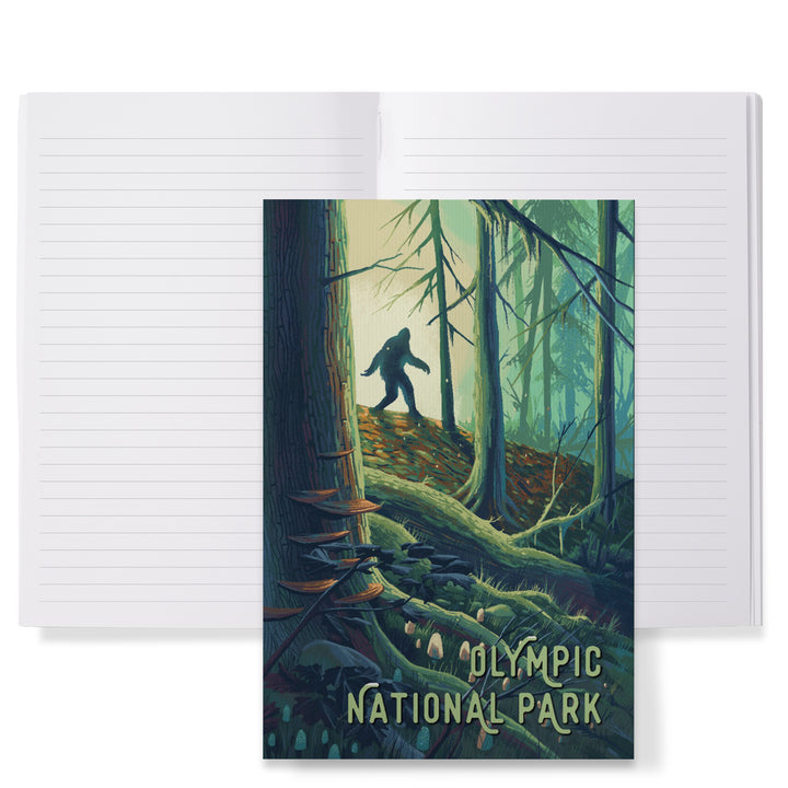 Lined 6x9 Journal, Olympic National Park, Washington, Wanderer, Bigfoot in Forest, Lay Flat, 193 Pages, FSC paper
