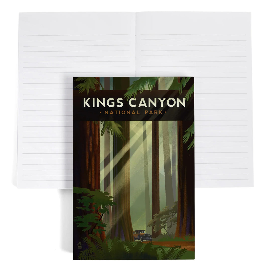Lined 6x9 Journal, Kings Canyon National Park, Redwood Forest, Geometric Lithograph, Lay Flat, 193 Pages, FSC paper