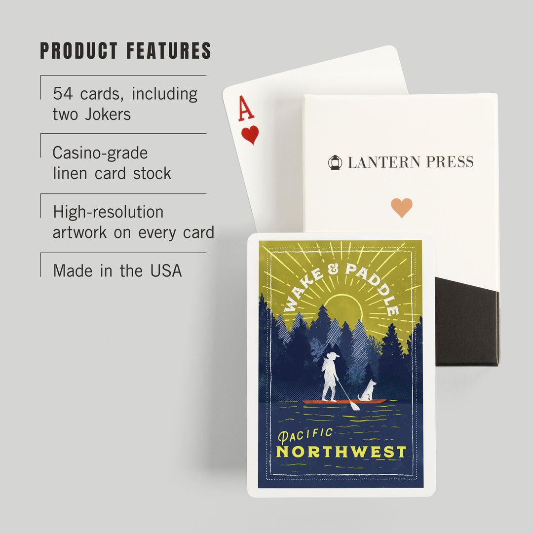 Playing Cards, Pacific Northwest, Lake Life Series, Wake and Paddle, Landscape with Trees, 52 Card Deck with Jokers in Box, Unique Art